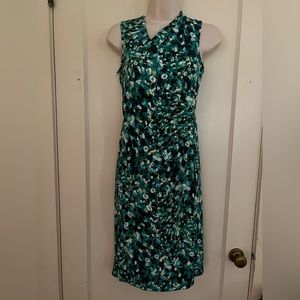 Charter Club Green and Blue Print Stretch V-neck Sleeveless Dress